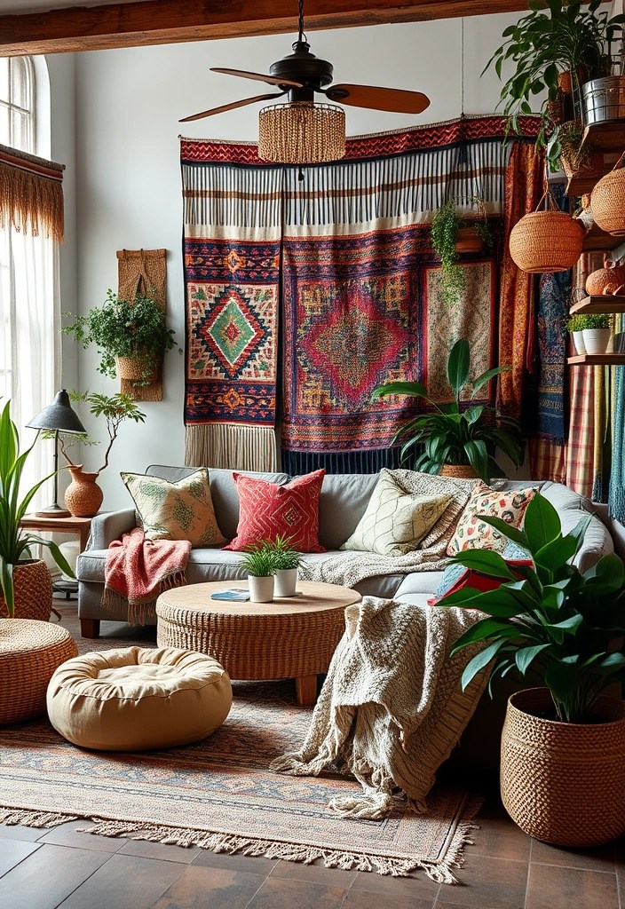 25 Stunning DIY Living Room Aesthetic Ideas That Will Make You Wish You Started Sooner! - 14. Embrace Bohemian Vibes