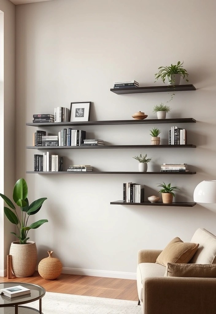 25 Stunning DIY Living Room Aesthetic Ideas That Will Make You Wish You Started Sooner! - 7. Install Floating Shelves