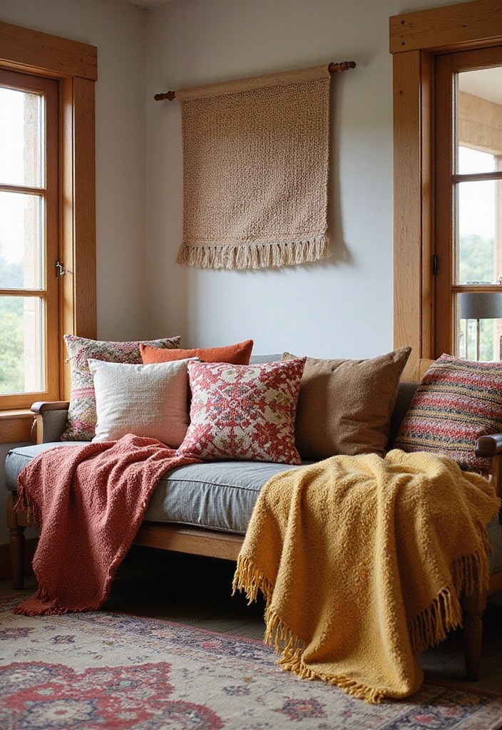 12 Bohemian Home Decor Ideas That'll Make You Feel Like You're in a Cozy Oasis! - 1. Layered Textiles for Ultimate Comfort