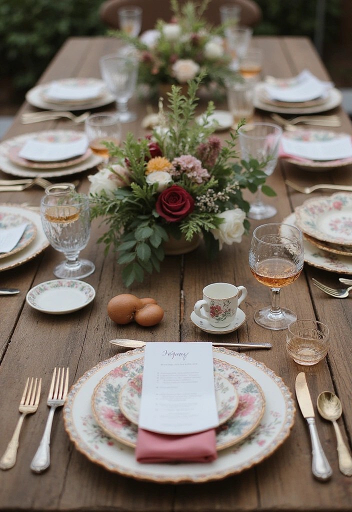 15 Stunning Bohemian Wedding Decor Ideas to Make Your Big Day Unforgettable! - 8. Vintage Tableware