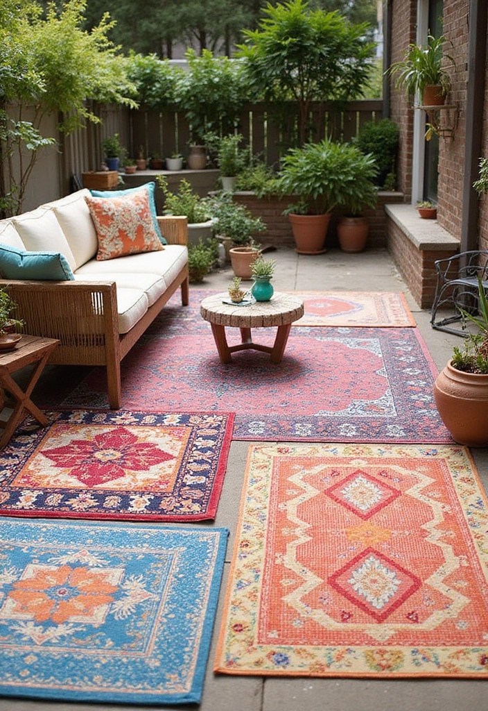 15 Stunning Outdoor Patio Styling Ideas That Will Make You Want to Live Outside! - 9. Colorful Outdoor Rugs