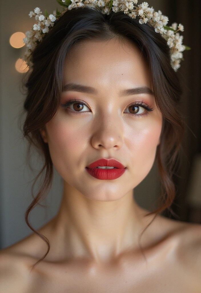 20 Stunning Bridal Makeup Ideas That Will Make You Look Like a Goddess on Your Big Day! - 1. Classic Glamour: Timeless Red Lips